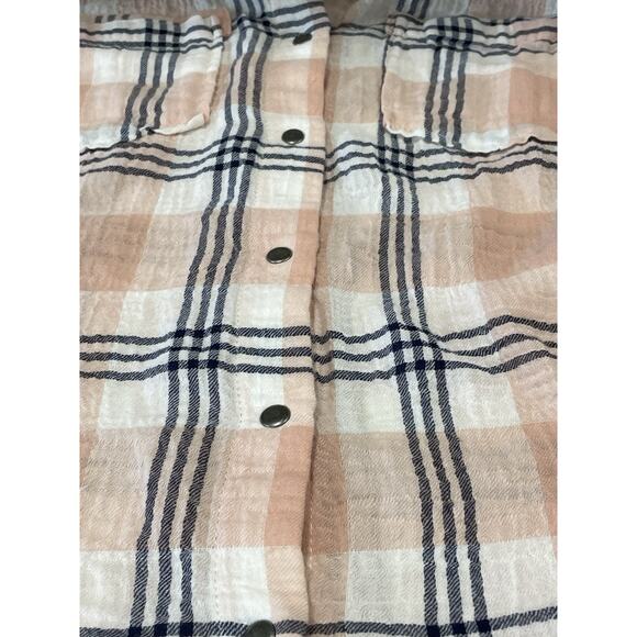 Kut from the Kloth Plaid Snap Button Up Shirt Size Medium Long Sleeve Preppy - Picture 8 of 16